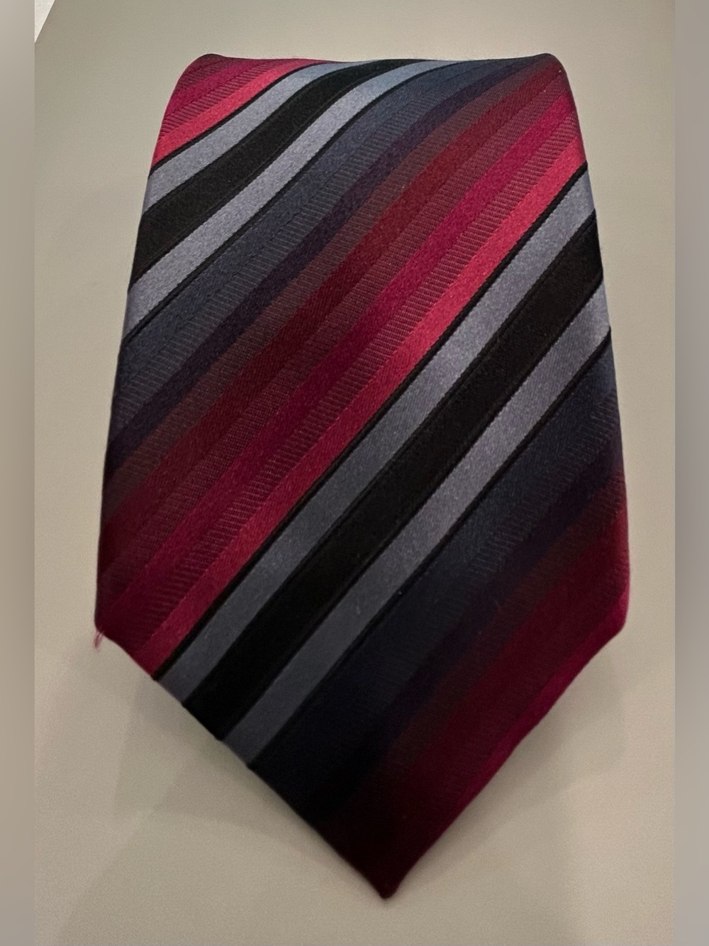Kenneth Cole Men's Burgundy, Black and Gray Striped Tie